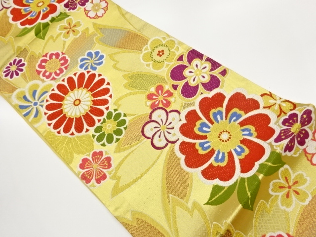 JAPANESE KIMONO / FUKURO OBI / SILK / WOVEN FLOWERS